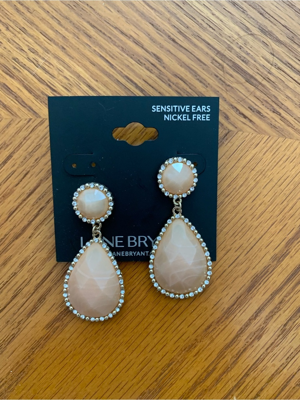 Lane Bryant Blush Teardrop Dangle Earrings with Rhinestone Trim